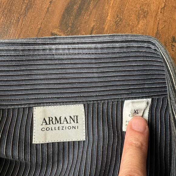 ARMANI COLLEZIONI Shirt Blue Black Pinstriped Button Up Office Preppy - Picture 6 of 10